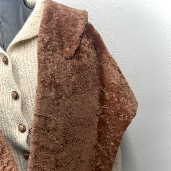 Vintage Faux Fur Shawl Collar Jacket Brown Hook Closure Plush Lined - Picture 11 of 16